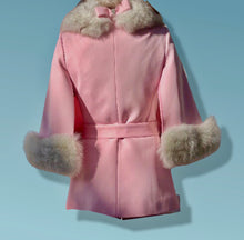 Load image into Gallery viewer, 60’s Vintage Light Pink Coat Jacket Blazer Cape Sleeve with Silver Fox Fur Trim