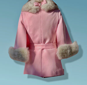 60’s Vintage Light Pink Coat Jacket Blazer Cape Sleeve with Silver Fox Fur Trim