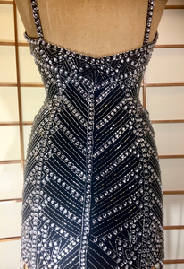 80s Beaded Fringe Dress Flapper Body Con Mini Tight Intricate Dress Balmain Style S/XS Made in Italy