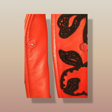 Load image into Gallery viewer, Vintage 70’s 80’s Embroidered Red Leather Coat Black Fox Fur Trim