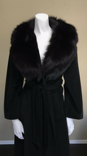 Load image into Gallery viewer, Vintage Coat-- Black Cashmere Fox Fur Wrap and Tie Fit Flare Career Coat Princess Professional S/M