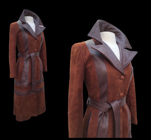 70’s Rust Suede and Leather Inlay Coat Spy Trench