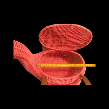 Load image into Gallery viewer, Flamingo Deadstock Wicker Coral Pink Weaved Bag with Leather Strap Basket Purse Picnic Basket