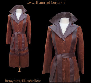 70’s Rust Suede and Leather Inlay Coat Spy Trench