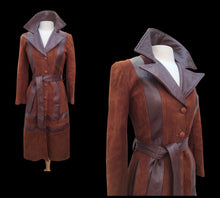 Load image into Gallery viewer, 70’s Rust Suede and Leather Inlay Coat Spy Trench