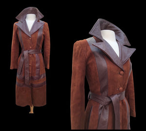 70’s Rust Suede and Leather Inlay Coat Spy Trench