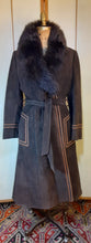 Load image into Gallery viewer, Women's Vintage 70s Suede Coat Shearling Lined With Orange Piping Penny Lane Almost Famous