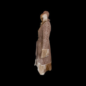 Suede Hooded Embroidered Ombré Fur Trim Penny Lane Coat