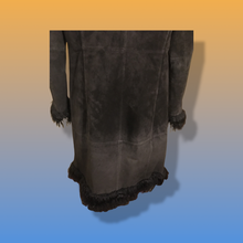 Load image into Gallery viewer, 70’s 80’s Vintage Black Suede Coat Mongolian Curly Lamb Penny Lane Boho Long