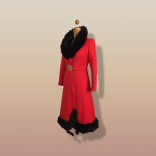 Load image into Gallery viewer, 60’s Mod Red Wool and Fur Trim with Metal Belt Buckle