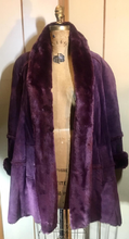 Load image into Gallery viewer, Purple Suede Extra Large Lamb Penny Lane Almost Famous Coat XL/L/XXL Boho Hippy Swing Princess