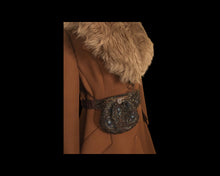 Load image into Gallery viewer, 60’s Caramel Lilli Ann Shearling Fit and Flare Princess Coat with Belt Clutch Purse Set Beaded