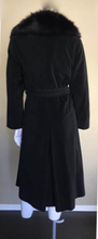Load image into Gallery viewer, Vintage Coat-- Black Cashmere Fox Fur Wrap and Tie Fit Flare Career Coat Princess Professional S/M