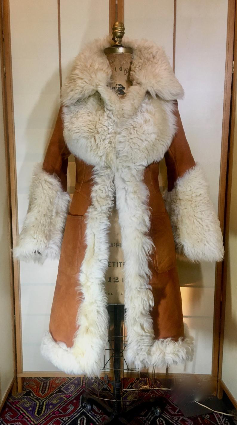 Women Penny Lane Long Coat Shearling Fur Coat Boho Hippie 