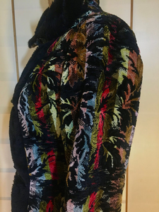 60s Tapestry Black Red Needlepoint Brocade Russian Princess Faux Fur Shearling Coat S Mod Boho Chic Penny Lane Almost Famous