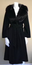 Load image into Gallery viewer, Vintage Coat-- Black Cashmere Fox Fur Wrap and Tie Fit Flare Career Coat Princess Professional S/M