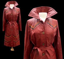 Load image into Gallery viewer, 70’s Leather Coat Chevron Trench Orange Warm Colors Fall Winter