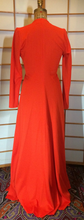 Load image into Gallery viewer, 1970s Plunging Red Dress &quot;Lady in Red&quot; Plunging Knotted Neckline Empire Dress M/L Made in Paris