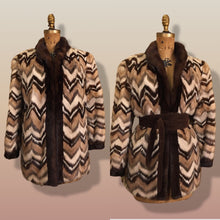Load image into Gallery viewer, Vintage Mink Coat Mosaic “Patchwork” Intarsia Zigzag Chevron “Mocha Coffee” Swirl Tuxedo Style