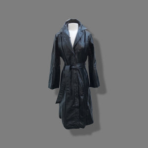 Black Montgomery Ward Leather Spy Trench with Suede Inserts