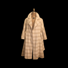 Load image into Gallery viewer, 60’s Cream White Plaid Wrap Wool Fit Flare Coat Neutral Natural Colors Belted