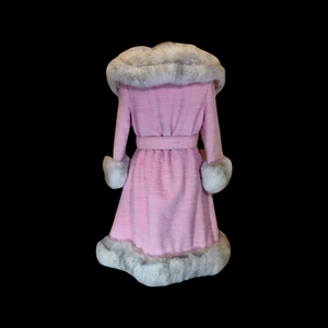 60s Baby Pink Lilli Ann Princess Mod Double Breasted Norwegian Silver Fox Fur Coat Thick Wool Swing or Fit and Flare