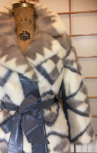 Load image into Gallery viewer, 60S Mod Mink Geometric Coat/ Patchwork Mosaic Mink Leather Fur Tourmaline Jacket Grey and White Fur S,M