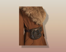 Load image into Gallery viewer, 60’s Caramel Lilli Ann Shearling Fit and Flare Princess Coat with Belt Clutch Purse Set Beaded