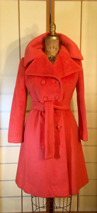 60s Vintage Orange Lilli Ann Coat Removable Fox Fur Collar Mohair Wool Double Breasted Princess Pinup mad men