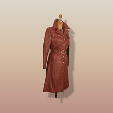 Load image into Gallery viewer, 70’s Butterscotch Leather Trench Coat with Gold Detail Made in Israel