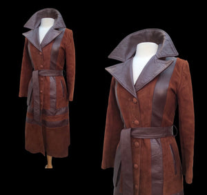 70’s Rust Suede and Leather Inlay Coat Spy Trench