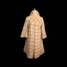 Load image into Gallery viewer, 60’s Cream White Plaid Wrap Wool Fit Flare Coat Neutral Natural Colors Belted