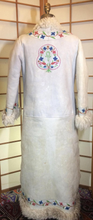 Load image into Gallery viewer, 70s Suede Shearling Embroidered Coat Full Length White Genuine Afghan ICONIC 70's Penny Lane Rocker Almost Famous M/L