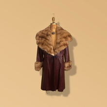 Load image into Gallery viewer, Reserved- Massive Sable Collar and Ultra Soft Bergundy Maroon Leather Feather Light Coat