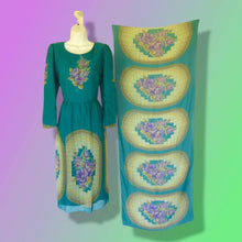 Load image into Gallery viewer, 70’s 80’s I Magnin Chiffon Dress Scarf Set Teal/Purple/Yellow