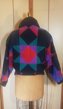 Load image into Gallery viewer, 80s 90s Suede Geometric Patchwork Leather Short Jacket Coat Harlequin Rainbow Purple S/M/L