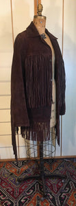 70s Vintage Coat Jacket with Extra Long Dark Brown Suede Fringe Rare Modern Size Unisex Hendrix Studio 54 Southwestern Native Cowgirl Cowboy