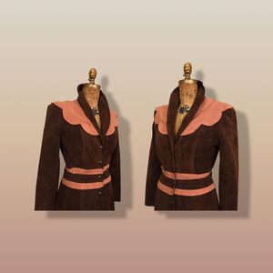 70s Vintage Suede Coat Long Pink Brown Long Made In Canada Boho Chic