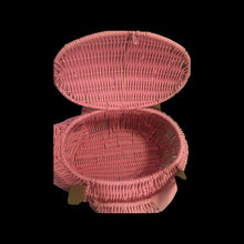 Load image into Gallery viewer, Flamingo Deadstock Wicker Coral Pink Weaved Bag with Leather Strap Basket Purse Picnic Basket