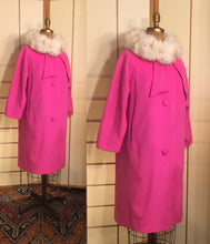 Load image into Gallery viewer, Vintage 60s Pink Lilli Ann Wool Coat with Fox Fur Collar Princess Mod Audrey Hepburn Jackie Kennedy Flexible Size Loose Fit