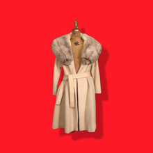 Load image into Gallery viewer, Vintage 60’s Coat Lilli Ann Cream White Massive Fox Fur Collar Wear Two Ways Swing Fit And Flare One Size Fits All Throw and Go