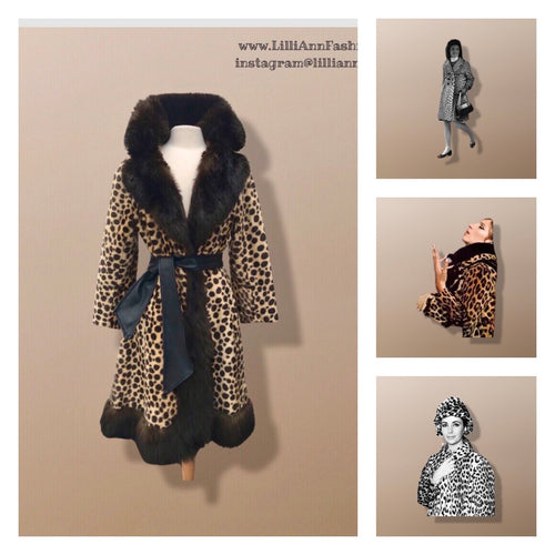 60’s Leopard “Cheetah” Coat Fur Trim Princess Pinup Style