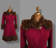 Load image into Gallery viewer, Vintage 40’s Coat Cranberry Red with Fur Trim and Wool