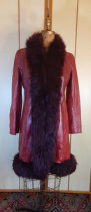 Leather Deep Red Burgundy Shearling Trimmed Princess Coat 70s Penny Lane Almost Famous