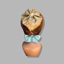 Load image into Gallery viewer, Whiskey Mink Himalayan Hat Fur Embroidered Light Blue Green Golden Embroidered Silk
