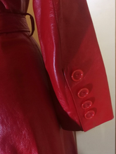 Load image into Gallery viewer, Red Leather Trench Spy Coat Petite Extra Small Braided Collar Fit and Flare 70s