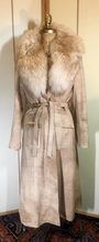 Load image into Gallery viewer, Penny Lane Suede Leather Sheepskin Coat Cream Marble S Made in England Almost Famous Princess Hippy