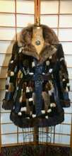 Load image into Gallery viewer, 60s Vintage Mink Leather Coat Patchwork Checkered Color Block Mosaic Coat M/L/XL