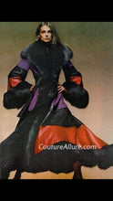 Load image into Gallery viewer, 70S Christian Dior Couture Leather Curly Mongolian Lamb Purple Red Horizontal Leather Coat Full Length Hippy Boho Penny Lane Princess