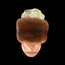Load image into Gallery viewer, Whiskey Mink Himalayan Hat Fur Embroidered Light Blue Green Golden Embroidered Silk